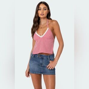 Edikted Open Back Gingham Halter Top